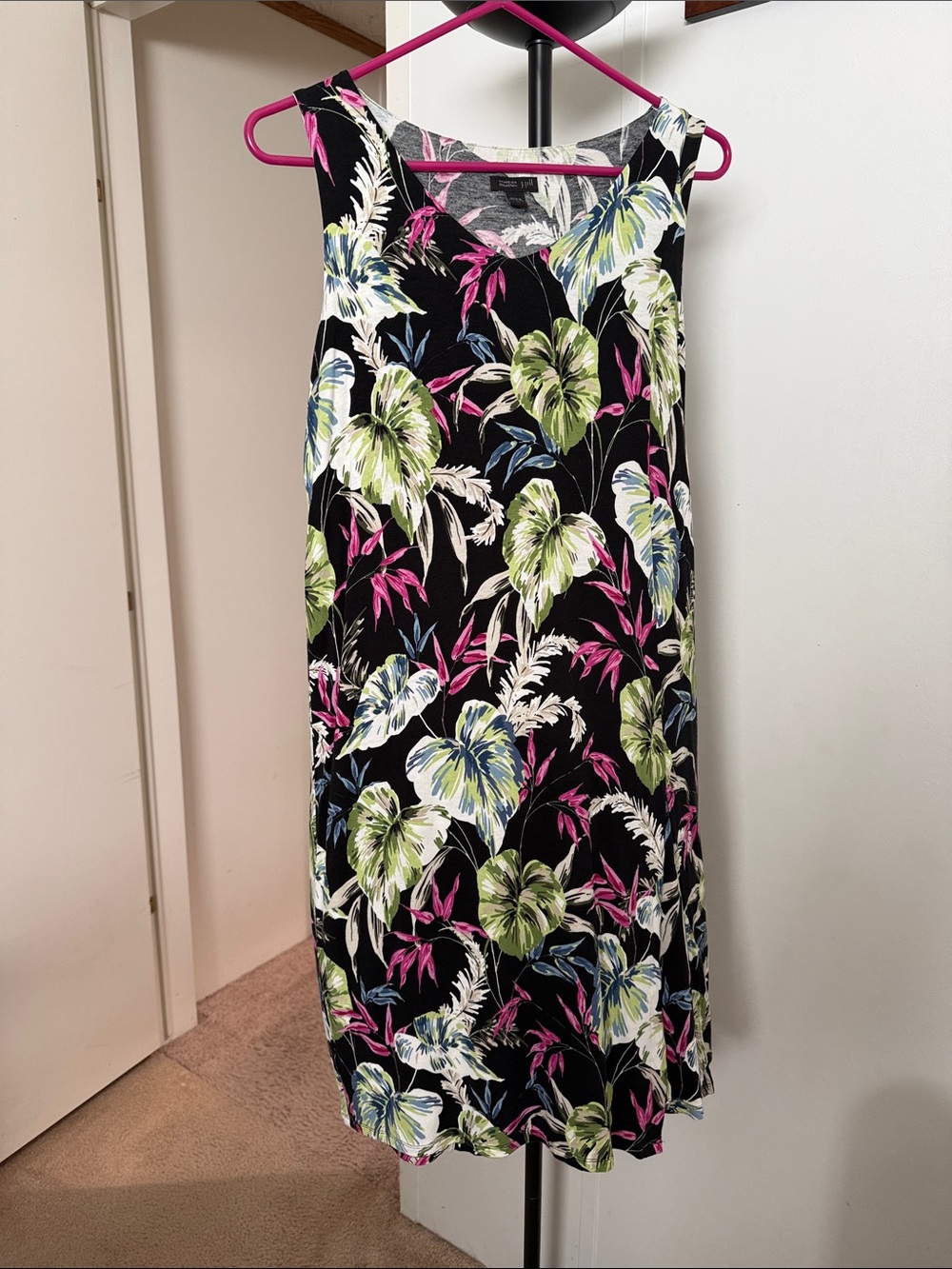 J.Jill Wearever Tropical Leaf Print Sleeveless Layer Dress